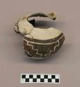Ceramic, partial vessel, jar?, lug handles, brown designs on white, mended