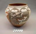 Polychrome-on-white Olla:  geometric and floral motif