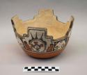 Polychrome-on-white terraced Bowl:  geometric and maiden motif