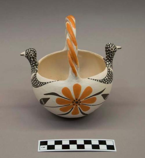 Polychrome-on-white Bowl:  turkey and floral motif