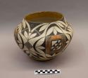 Polychrome-on-white olla:  geometric and floral motif