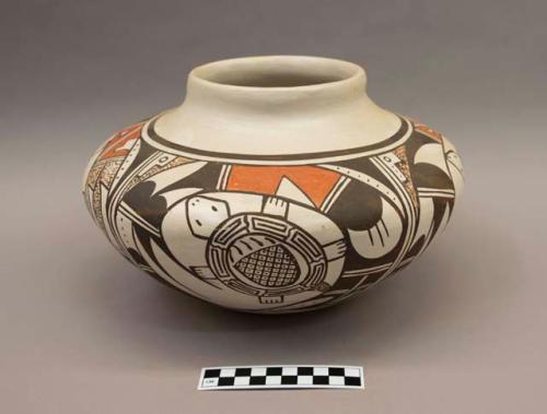 Polychrome-on-white jar: turtle and geometric motifs