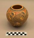 Polychrome-on-buff jar: hatching and Sikytaki Revival parrot motif