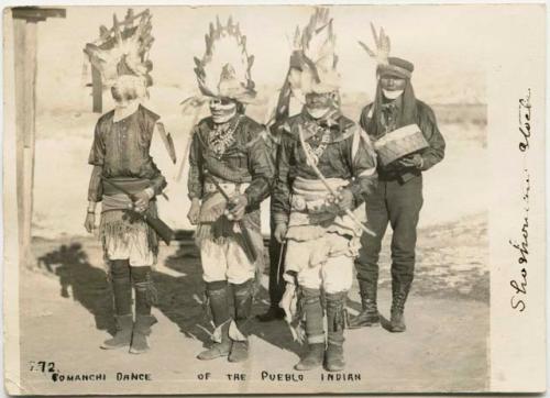 Group of men dancing. Postcard from Grace Nicholson to C. C. Willoughby.