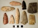 Chipped stone, biface and projectile points, corner-notched, stemmed, and side-notched
