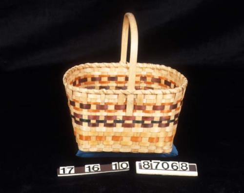 Splint basket. Square base, checkered weave on bottom.