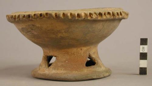 One pottery pedestal bowl, unslipped ware