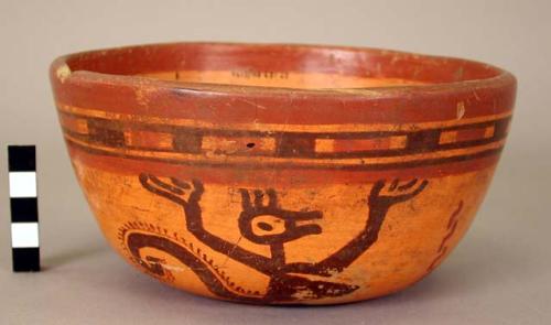 Yojoa polychrome pottery bowl, bold anamalistic style