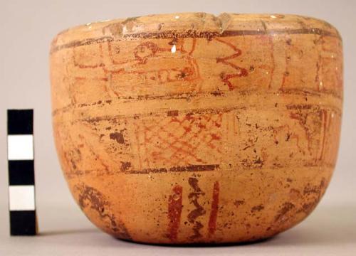 Yojoa polychrome pottery bowl, bold anamalistic style