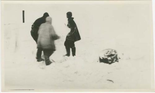 Arctic Voyage of Schooner Polar Bear - Three men in the snow