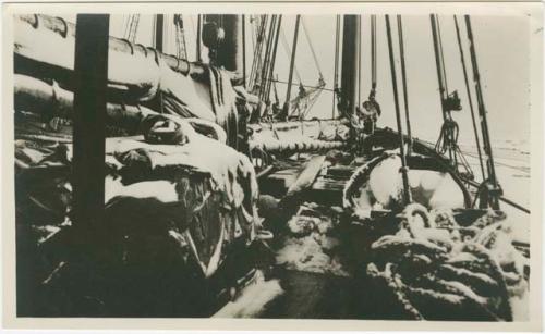 Arctic Voyage of Schooner Polar Bear - Deck of schooner covered in ice and snow