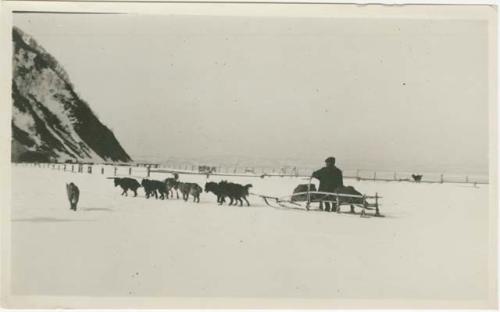 Arctic Voyage of Schooner Polar Bear - Dog sled team moving through snow