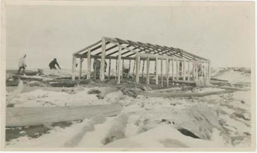 Arctic Voyage of Schooner Polar Bear - Building winter quarters, frame made of driftwood