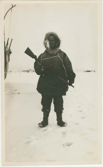 Arctic Voyage of Schooner Polar Bear - Man with hunting rifle