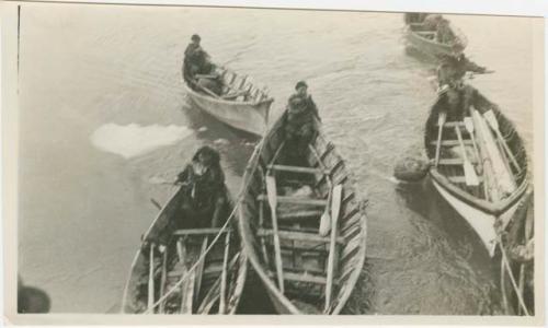 Arctic Voyage of Schooner Polar Bear - Men in canoes and smaller boats