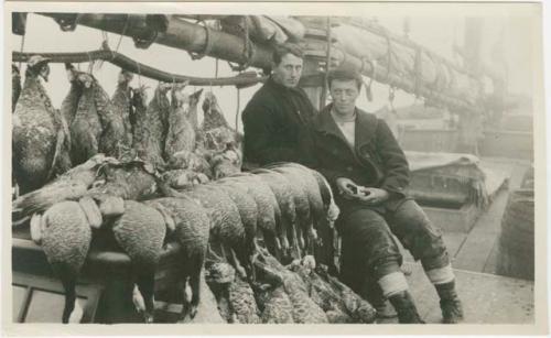 Arctic Voyage of Schooner Polar Bear - Dunbar Lockwood and Samuel Mixter next to dead fowl on deck