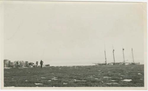 Arctic Voyage of Schooner Polar Bear - View of crew and shooner in background