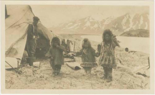 Arctic Voyage of Schooner Polar Bear - Three children in fur coats