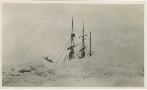 Arctic Voyage of Schooner Polar Bear - View of Belvedere behind ice