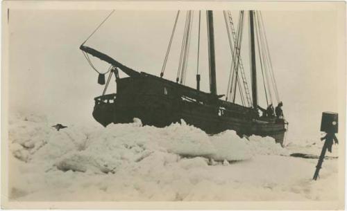 Arctic Voyage of Schooner Polar Bear - View of schooner stuck in ice