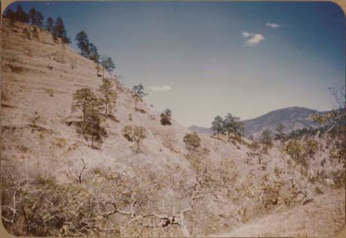 Panoramic attempt (right) to show south face from half way up trail in Tenampua