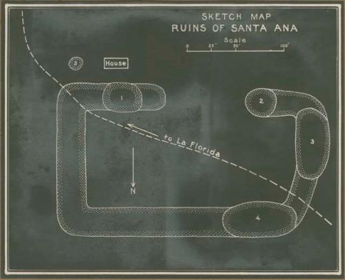 Sketched map ruins of Santa Ana