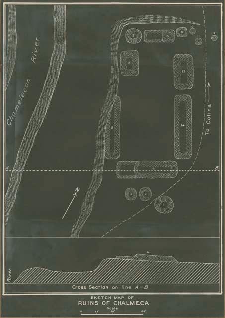 Sketched map ruins near the Rio Chamelecon