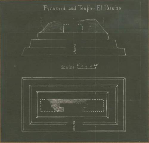 Sketch of pyramid and temple in El Paraiso