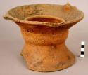 Pottery dish - coarse tempered, zoomorphic, large pedestal