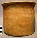 Complete ceramic jar, plain, cylindrical, flared rim, mended