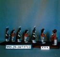 Polychrome-on-off white Eight Figure Corn Dance Scene Mounted on Wooden Base
