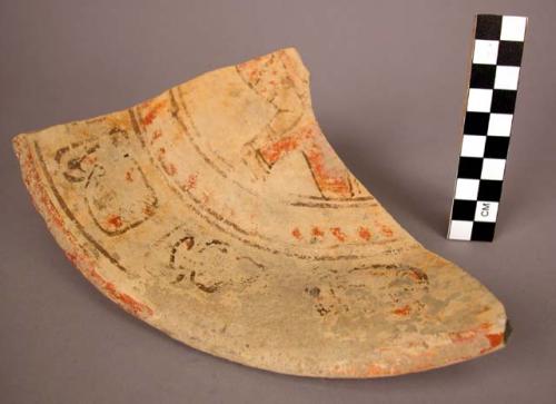 Fragmentary pottery tripod polychrome dish