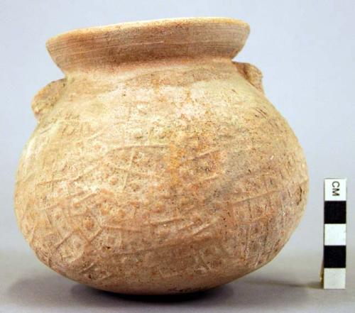 Pottery vessel, red, stamped, cooking pots