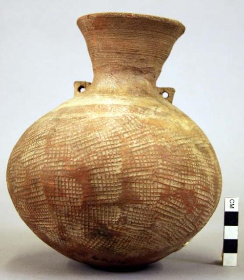 Pottery vase, red, stamped