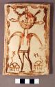 Tile, polacca polychrome style d. kachina & clown design. 14.5 x 9.4 cm.; Katsina name: Wu-pu-mo (Giant)