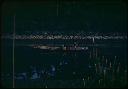 People with boat on Kitakami Canal