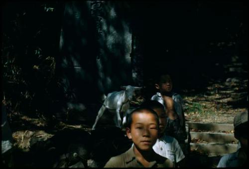 Children and goat