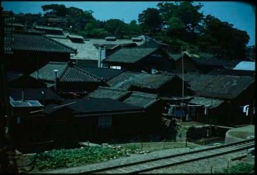 Railroad track and houses