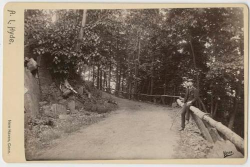 Man on the path up East Rock in New Haven