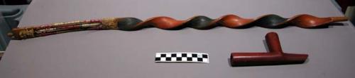 Pipe - catlinite bowl; twisted stem; porcupine quillwork around top