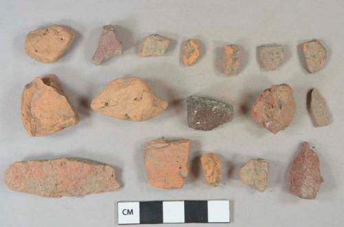 Red brick fragments, 1 fragment very dark greyish red