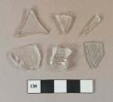 Colorless vessel glass fragments, 2 colorless flat glass fragments
