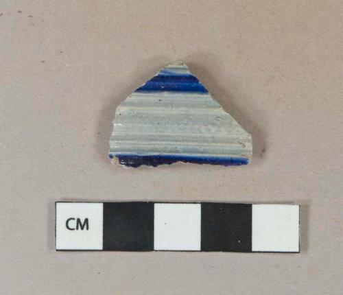 Gray salt glazed stoneware vessle body fragment, gray paste, molded decoration, cobalt decorated, likely Westerwald type