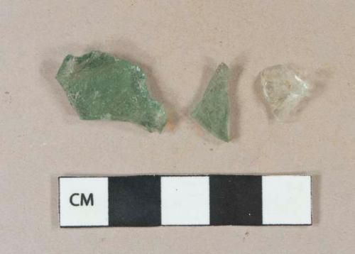 2 dark aqua and 1 very light aqua vessel glass fragments