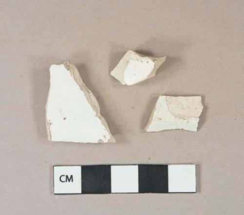 White undecorated whiteware vessel body fragments, white paste
