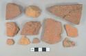 Red brick fragments; 4 red ceramic roof tile fragments