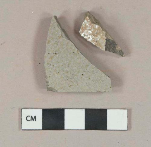 Gray salt glazed stoneware vessel body fragments, gray paste, likely Westerwald type