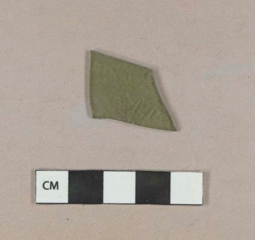 Olive green flat glass fragment