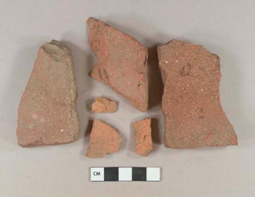 Redware roof tile fragments; brick fragments