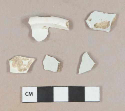 Undecorated pearlware body sherds; undecorated pearlware base sherd